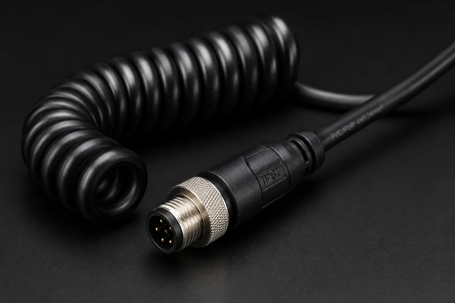 M12 connector on industrial coil cable