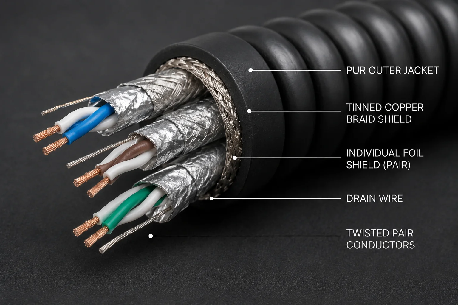 Signal coil cable shielded pairs cross-section