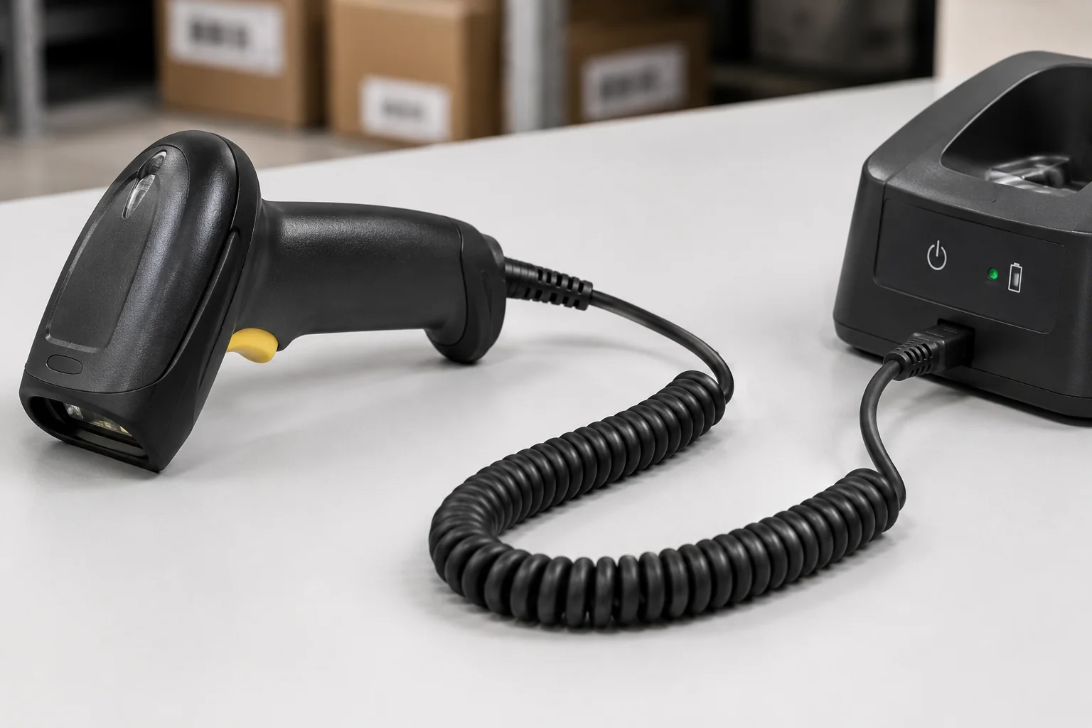 Coiled cable on handheld scanner