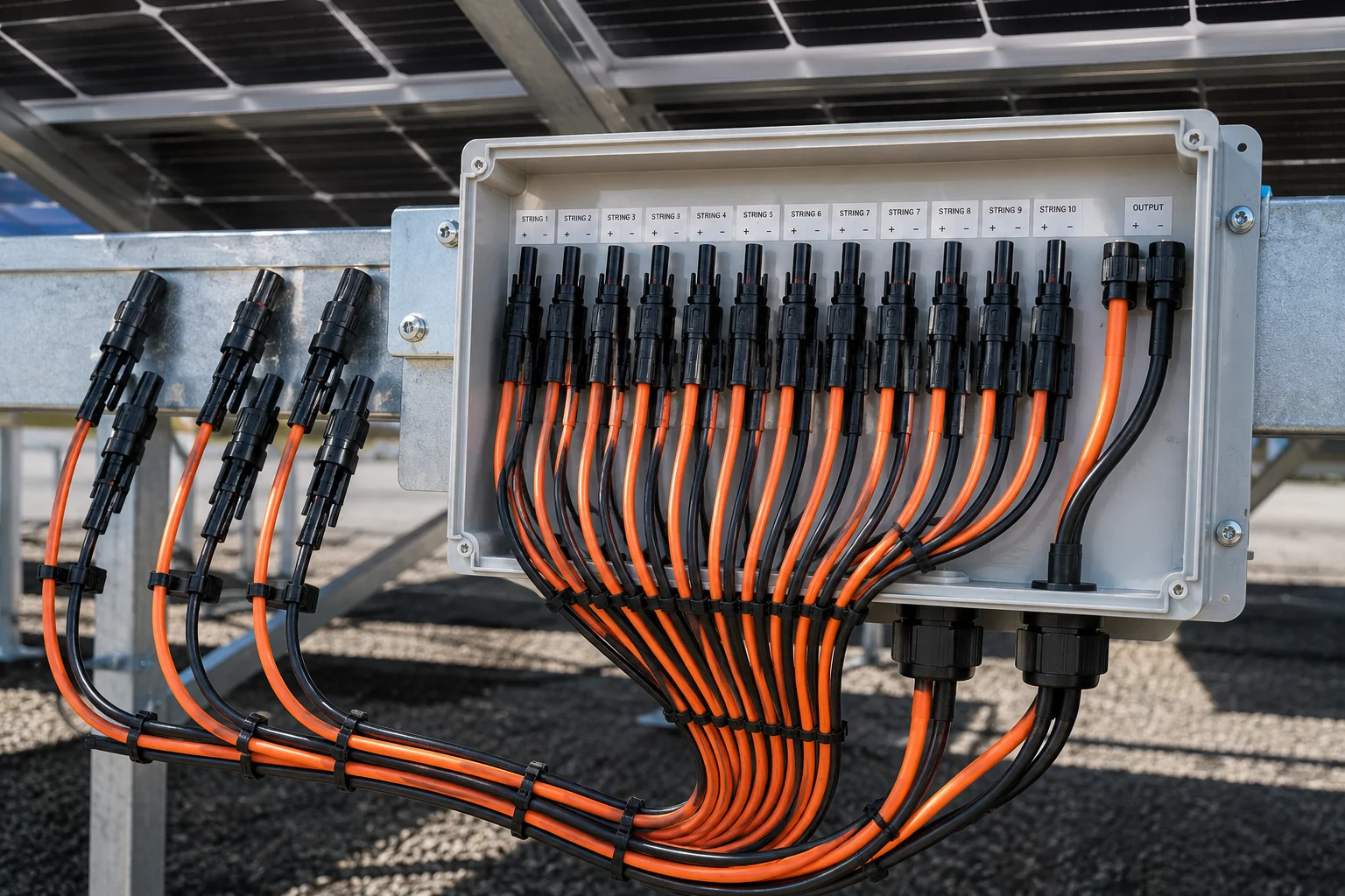Solar PV string harness combiner